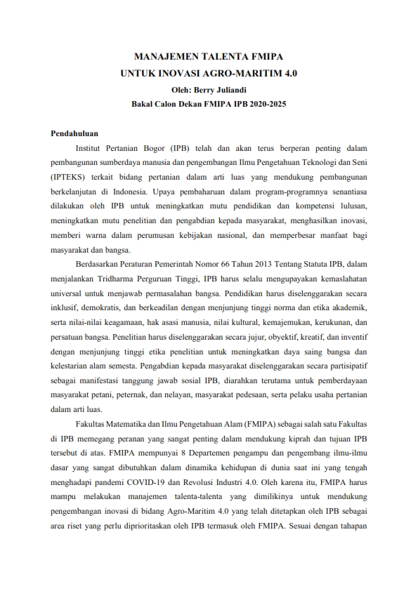 Program – Program Bakal Calon Dekan (BCD) FMIPA 2020- 2025 No Urut 2